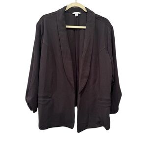 Bar III NWT Black Open Front Blazer Ruched Sleeve Career Versatile Neutral Sz 3X